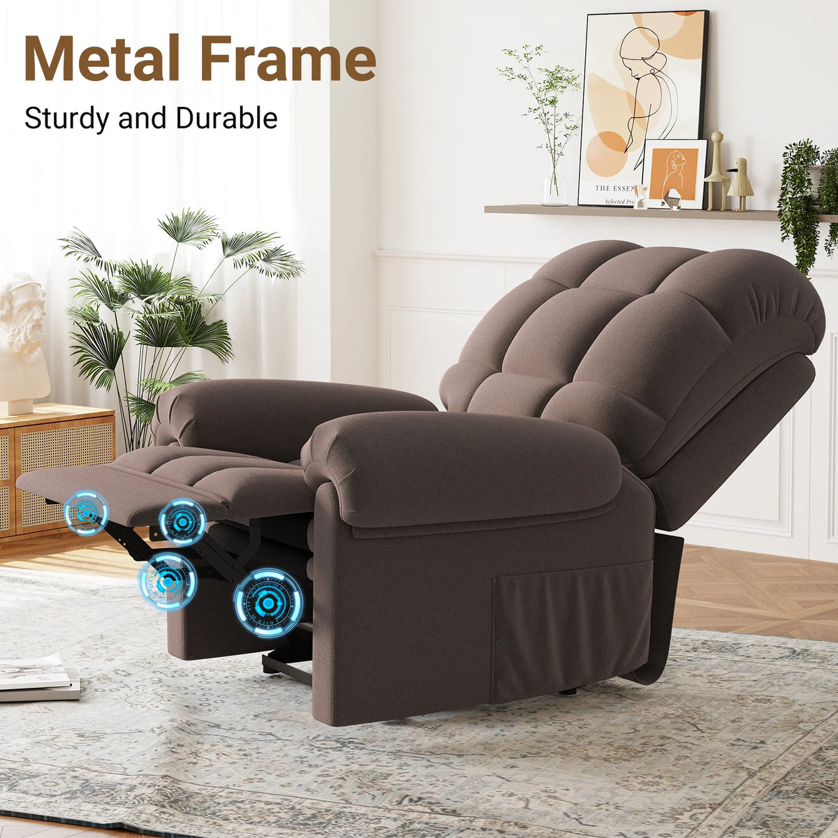 Power Recliner Chair,Electric Recline Sofa Chair for Adults with USB Port,Comfy Teddy Fleece Adjustable Cloud Sofa,Tool-Free Setup,Beige White