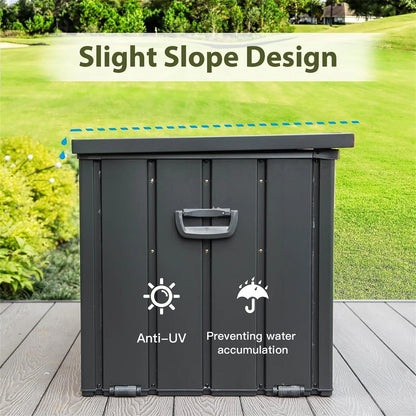 150 Gallon Outdoor Waterproof Storage Deck Box with Portable Side Handles and Moving Roller, Large Patio Storage Lockable for Outside Cushions, Throw Pillows, Garden Tools, Dark Gray
