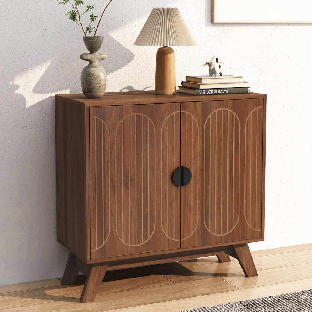 LEFHDA 2PCS Buffet Cabinet, Sideboard Cabinet with Storage, Accent Storage Cabinet with Carved Arc Door Design for Kitchen Dining Room, 2 Doors Buffet Cabinet with Adjustable Shelves