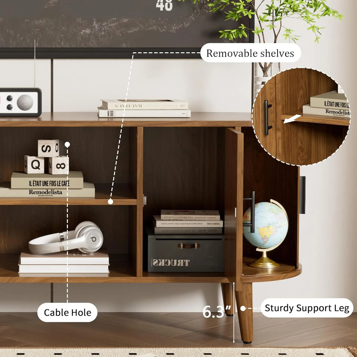 TV Stand for TVs up to 70", 63" Entertainment Center with Sliding Doors, Media Console Table for Living Room