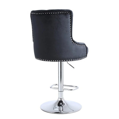 Alexent  2PCS Swivel Bar Stools, High Back, Button Tufted, Silver Footrest and Nailhead Trim Swivel Bar Chairs for Kitchen, Bar Velvet Upholstered Bar Stools, Dark Blue