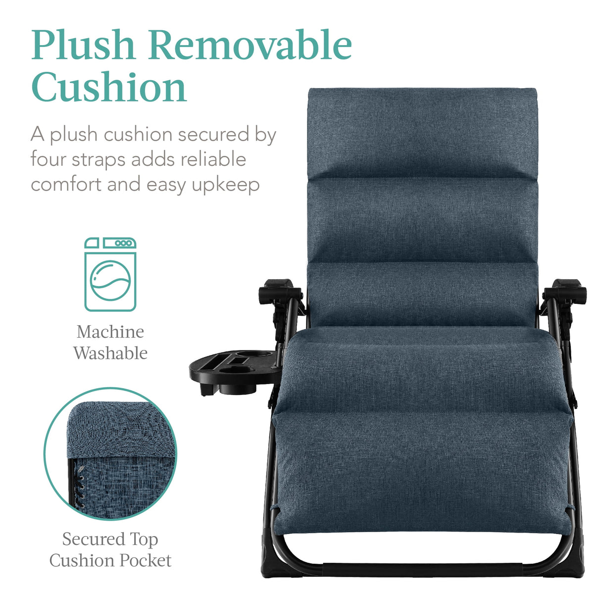 Best Choice Products Oversized Zero Gravity Chair, Folding Recliner w/ Removable Cushion, Side Tray - Fossil Gray