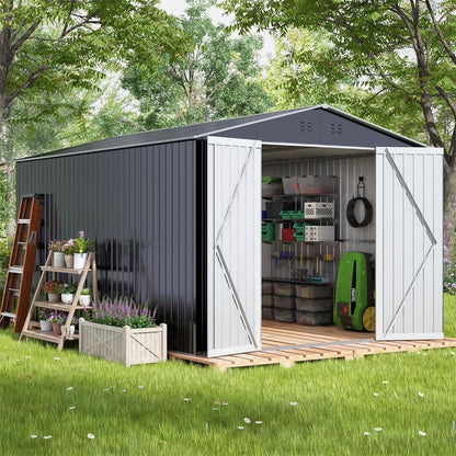 HighSound 6 x 8 FT Outdoor Storage Shed, Metal Garden Shed with with Updated Frame Structure, Tool Sheds for Backyard Garden Patio Lawn Grey