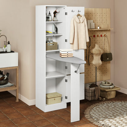 Uforic Ironing Board with Storage Cabinet, Ironing Board Cabinet, Foldable Ironing Board with Support Leg, White