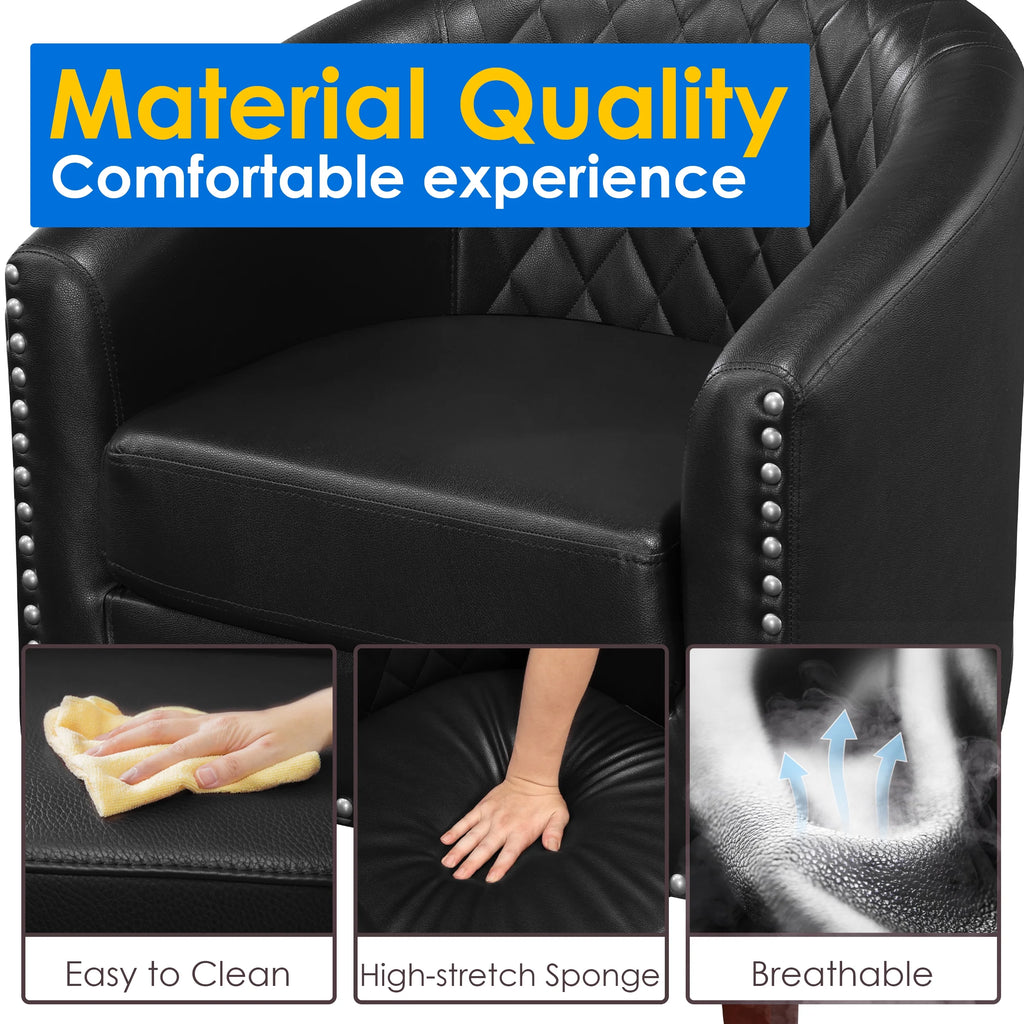 Barrel Accent Chair for living room, modern Leather Club Barrel Chair comfy Reading Armchair for Bedroom, Brown