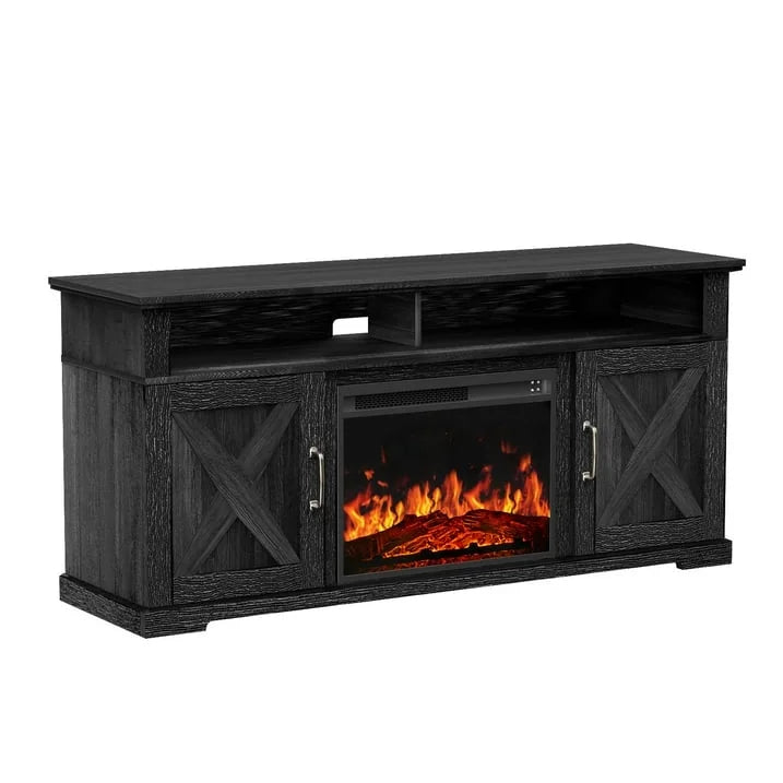 Electric Fireplace TV Stand for TVs up to 75", Farmhouse Entertainment Center with Fireplace, Grey
