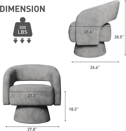 Bonzy Home 360° Swivel Barrel Chair, Velvet Accent Armchair for Living Room, Bedroom & Office, Gray