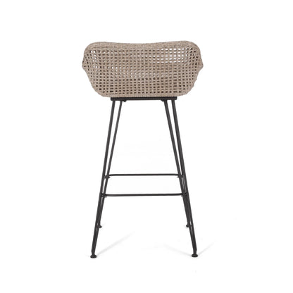 Verano Wicker and Metal Outdoor Barstools with Cushion, Set of 4, Mixed Brown and Beige