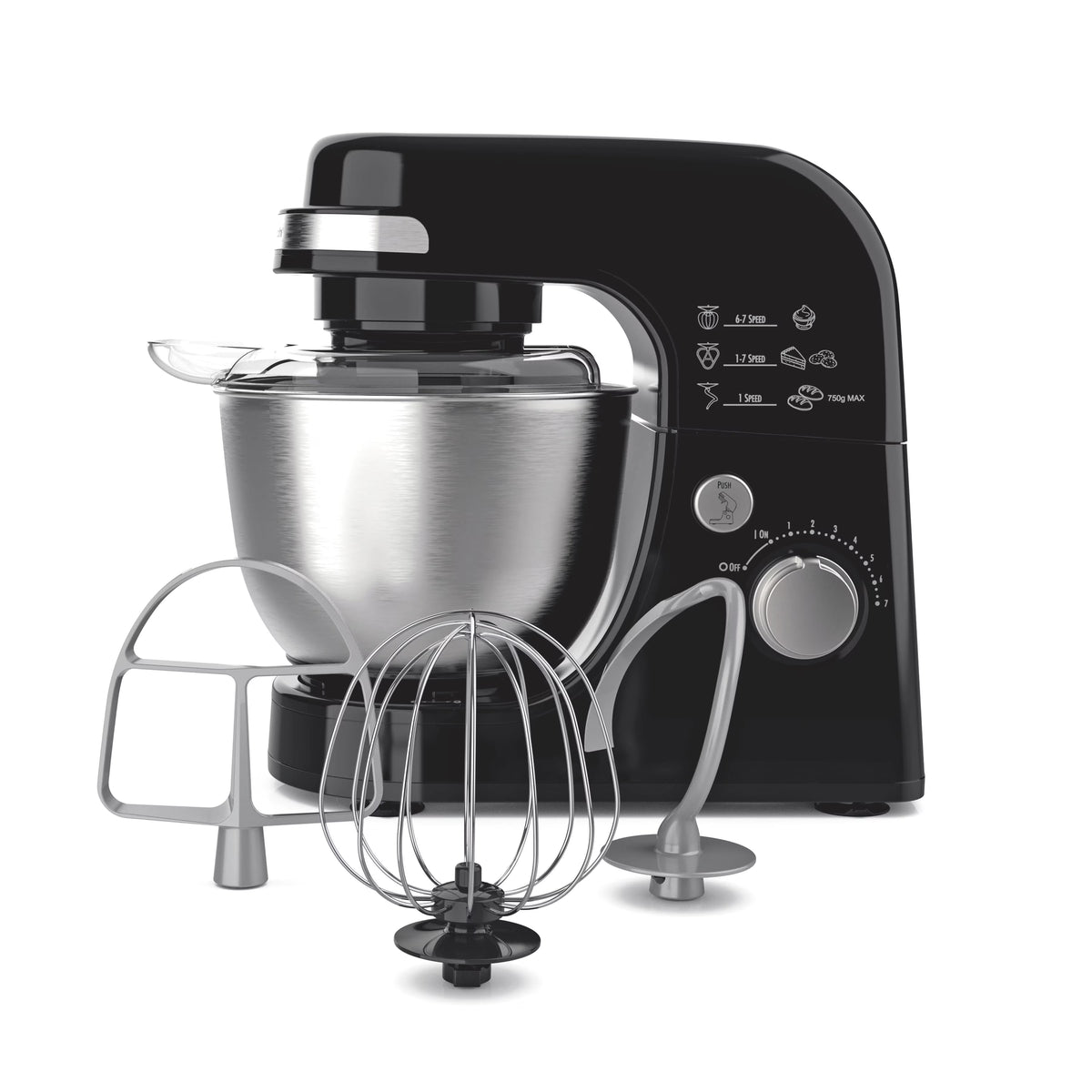 Hamilton Beach 4 Quart Stand Mixer for Kitchen, 7 Speeds, Tilt-Head, Dough Hook, Whisk & Flat Beater, White
