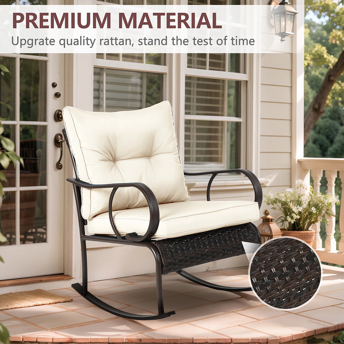 Outdoor Conversation Set of 3, Outdoor Patio Rocking Chair Set with Cushions & Coffee Table, All Weather Wicker Patio Furniture Set, Ideal for Patio, Poolside, Yard, Deck, Coffee Bar