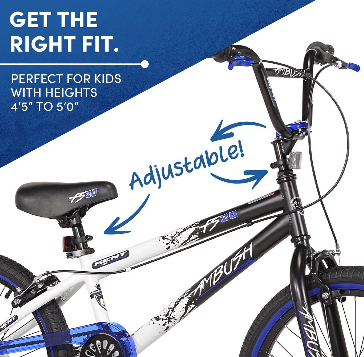Kent Bicycles 20" Boy's Ambush BMX Child Bike, Black/Blue