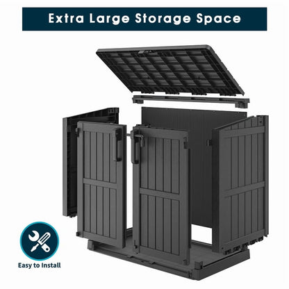 LHBCraft Outdoor Resin Storage Shed, 34 Cu. Ft. Weather-Resistant Garden Storage Box, Extra-Large Lockable Waterproof Shed for Bikes, Lawnmowers, and Garden Tools