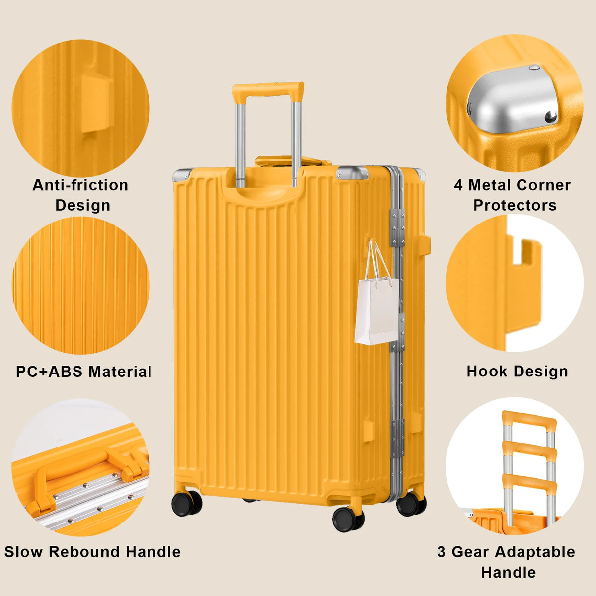 Luggage Aluminium Frame PC ABS Hardshell Suitcase with Spinner Wheels TSA Lock Zipperless Luggage 28 inch Silver