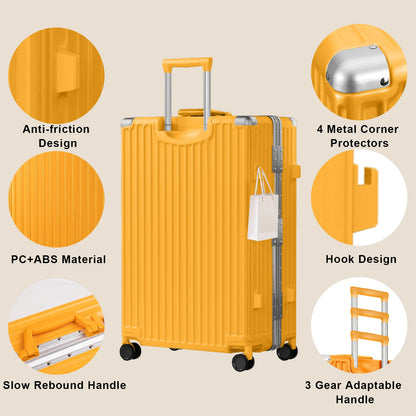 Luggage Aluminium Frame PC ABS Hardshell Suitcase with Spinner Wheels TSA Lock Zipperless Luggage 28 inch Silver
