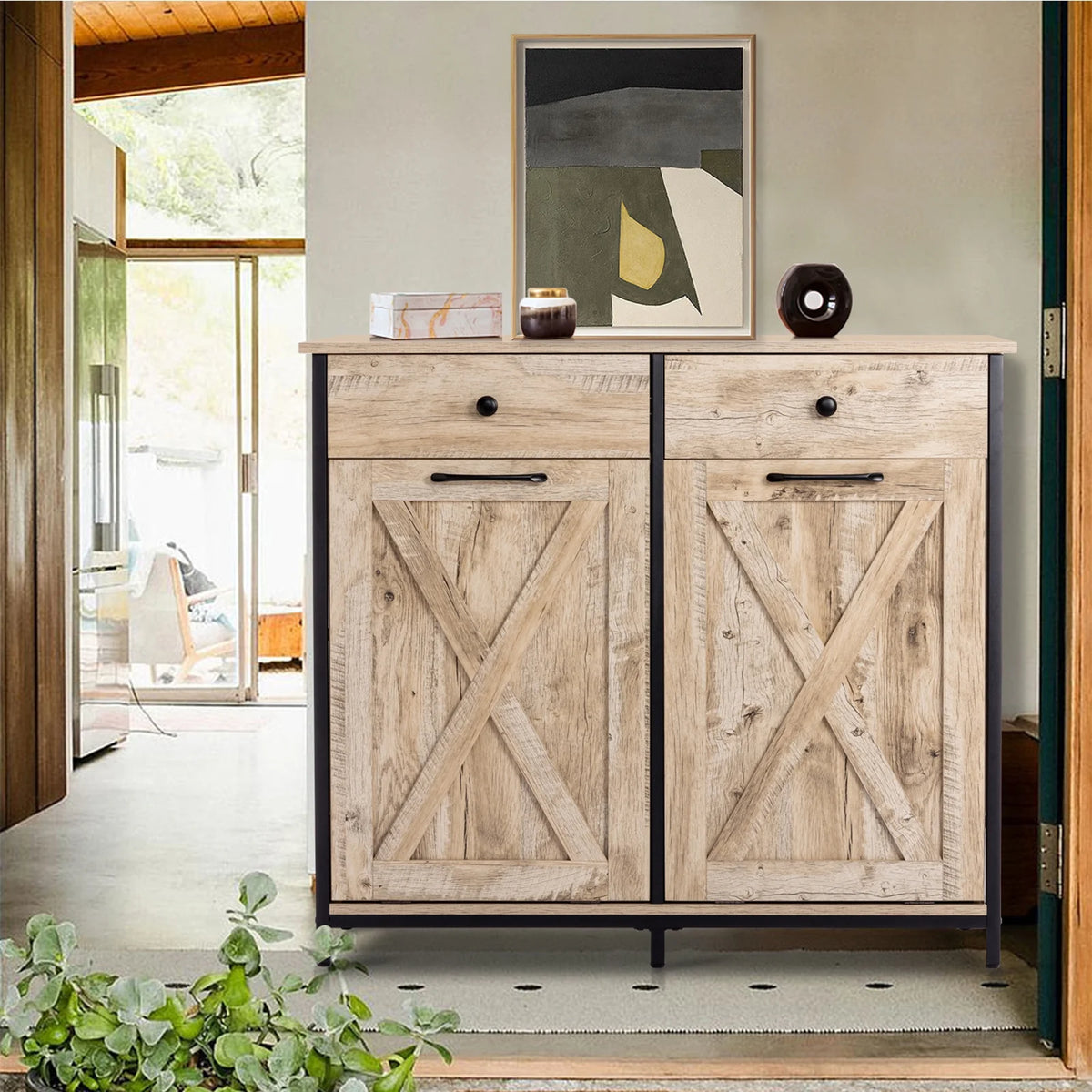 Eclife 20 Gallons Double Tilt Out Trash Cabinet Wood Tabletop, Upgrade Gray, WB010GY