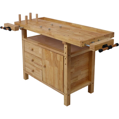 Workbench, Work Bench, Versatile and Functional Wooden Workstation, Work Table for Garage Workshop and Home, 55"L*24.5"W*33"H, Natural