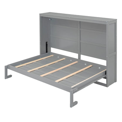 Harper & Bright Designs Full Size Murphy Bed Space-Saving Foldable Wooden Wall Bed with a Shelf for Guest Room Home Office, Gray