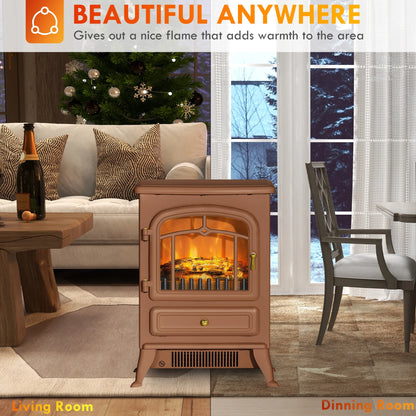 HOMCOM Electric Fireplace Heater with Realistic LED Flames Beige