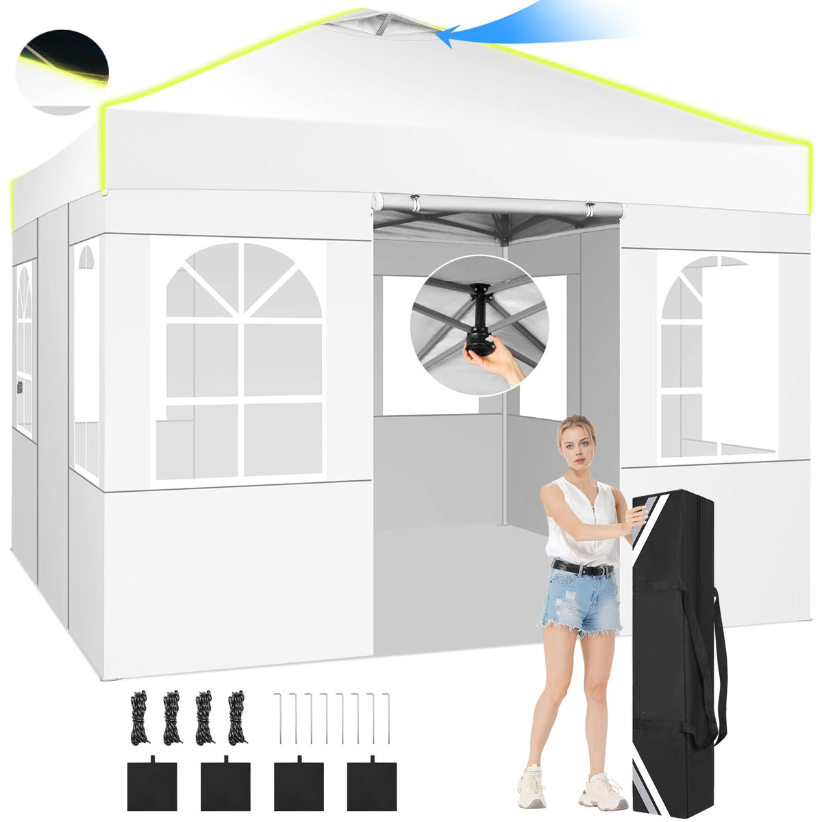 COBIZI 10x10 EZ Pop up Canopy Gazebo with Sidewalls,Pop up Canopy Tent Instant Shelter for Outdoor Party Camping Backyard Beach with Air Vent ,Carry Bag,Stakes,Ropes,Black