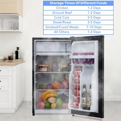 Mini Fridge With Freezer, 3.2 Cu.Ft Mini Refrigerator, Dorm Fridge With Single Door, Compact Refrigerator For Bedroom/Apartment/Office-Food Storage Cooling Drink, White