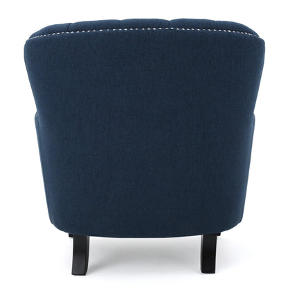 Noble House Tanner Tufted Fabric Club Accent Chair, Dark Blue