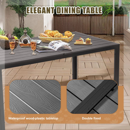 7 Piece Outdoor Dining Set, Patio Dining Table Set for 6 Persons, Garden Patio Textilene Dining Furniture Set with Plastic-Wood Tabletop, Dining Table Chairs Conversation Set for Deck Patio
