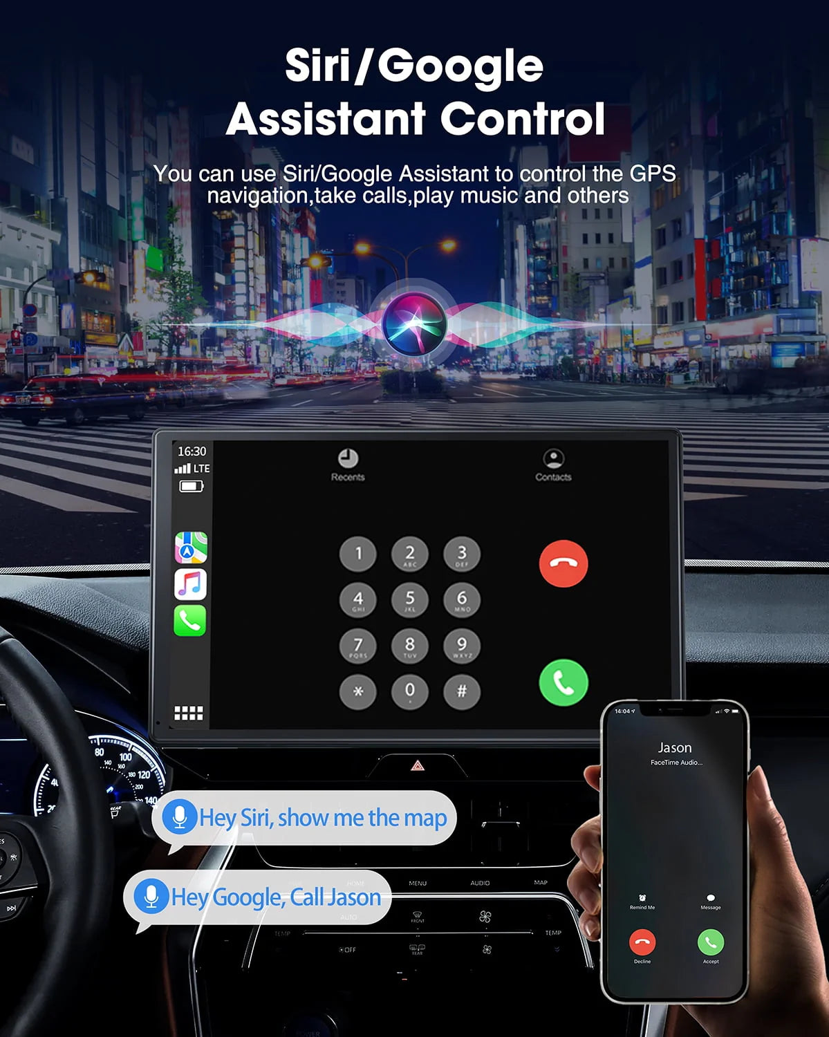 LAMTTO 9" Portable Inch Wireless Carplay Car Stereo with 2.5K Dash Cam, 1080p Backup Camera 64GB SD Card, Wireless Apple Carplay Car Radio Receive GPS Navigation , Bluetooth, Siri,AUX/FM