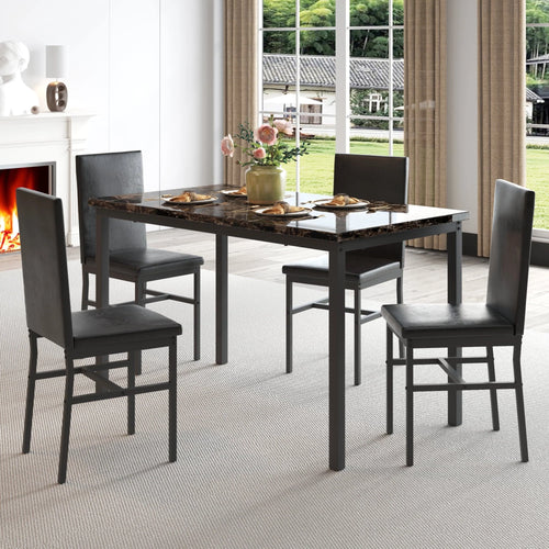 uhomepro 5-Piece Dining Room Table Set for 4 Person, Elegant Dining Table Set, Home Kitchen Table with 4 PU Leather Chairs and Metal Dining Room Modern Furniture