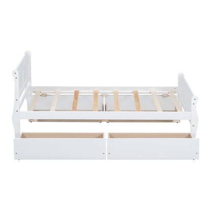 Full Size Wood Platform Bed with 4 Drawers,Storage Bed Frame with Streamlined Headboard and Footboard for Kids, Teens, Boys, Girls,Wooden Slats Support, No Box Spring Needed,Oak