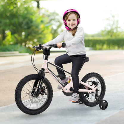 Costway 16 Inch Children Bicycle with Training Wheels & Double Disc Brakes Adjustable Seat Magnesium Alloy Blue