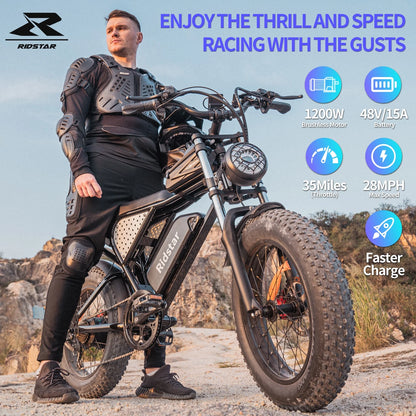 1500W MTB Electric Bicycle 48V 20Ah Removable Battery E-Bike��Electric Bike for Adults 20" Fat Tire Electric Motorcycle, Shimano 7 speed Full Suspension Mountain Bike UL2849
