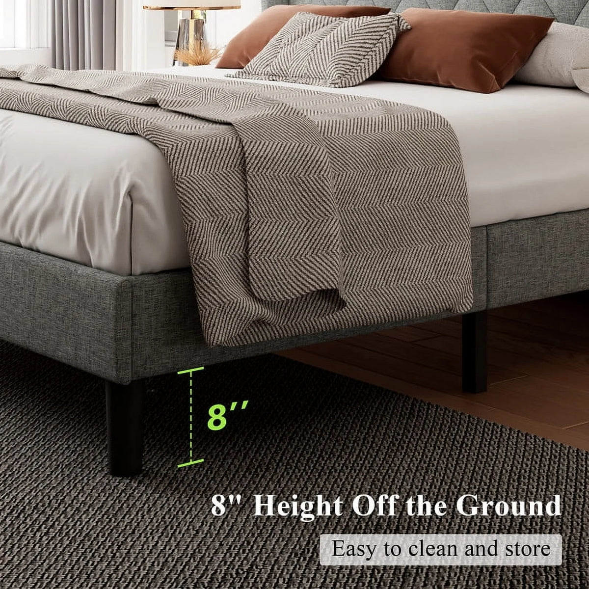 iPormis Full Size Bed Frame with Diamond Button Tufted Wingback Headboard, Upholstered Platform Bed Frame with Strong Wood Slat Support, No Box Spring Needed,Black