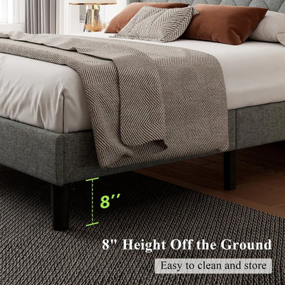 iPormis Full Size Bed Frame with Diamond Button Tufted Wingback Headboard, Upholstered Platform Bed Frame with Strong Wood Slat Support, No Box Spring Needed,Black