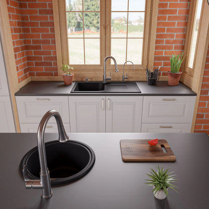 ALFI brand AB1620DI-BLA Black 34" Single Bowl Granite Composite Kitchen Sink with Drainboard