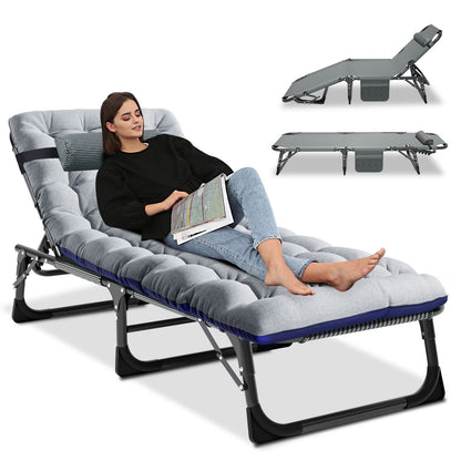 MOPHOTO Lounge Chair with Mattress, Outdoor Chaise Lounge Support 440 Lbs, Adjustable Portable Heavy Duty Sleeping Cots Bed for Camping, Pool, Beach, Patio