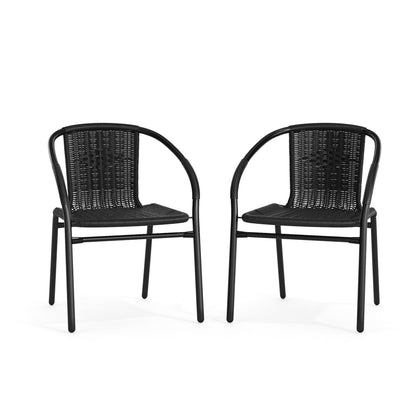 Emma + Oliver Indoor/Outdoor Stacking Rattan Restaurant Patio Chairs, Set of 2, Gray