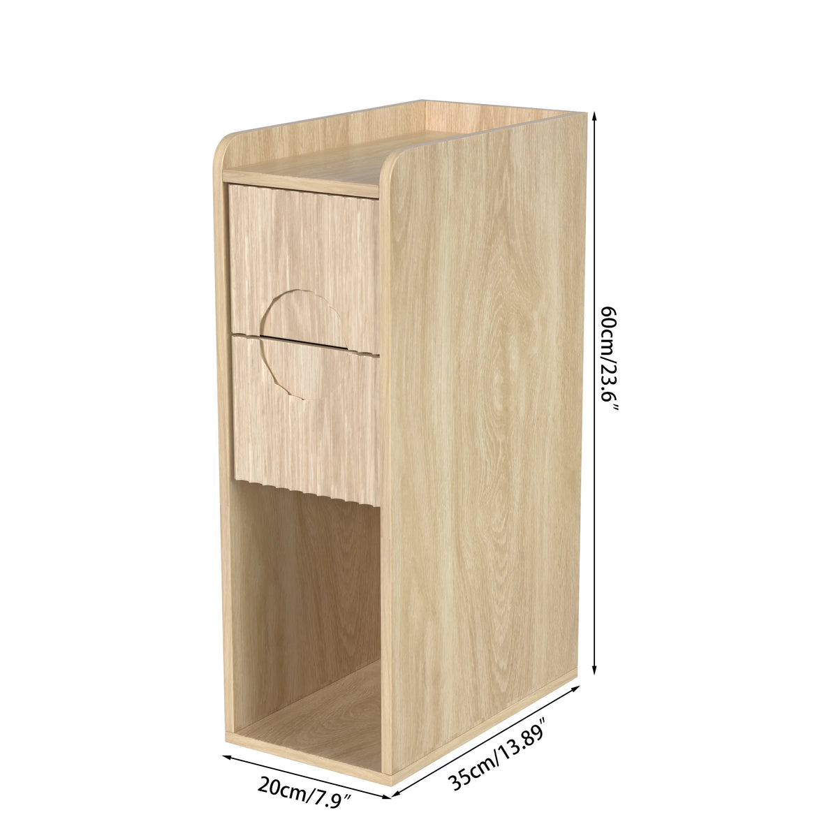 End Tables Set of 2, Small Side Table, Slim Side Table, Wood 2 Drawer Narrow Nightstand