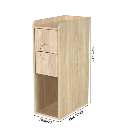 End Tables Set of 2, Small Side Table, Slim Side Table, Wood 2 Drawer Narrow Nightstand