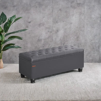 SONGMICS 46.5" Storage Ottoman Bench Storage Bench Bedroom Bench 330lb Load Capacity Solid Wood Legs Light Gray