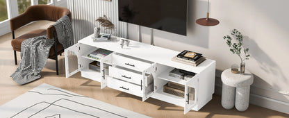 Euroco Modern TV Stand with Arched Glass Doors, Drawers & Adjustable Shelves for TVs up to 75 Inches