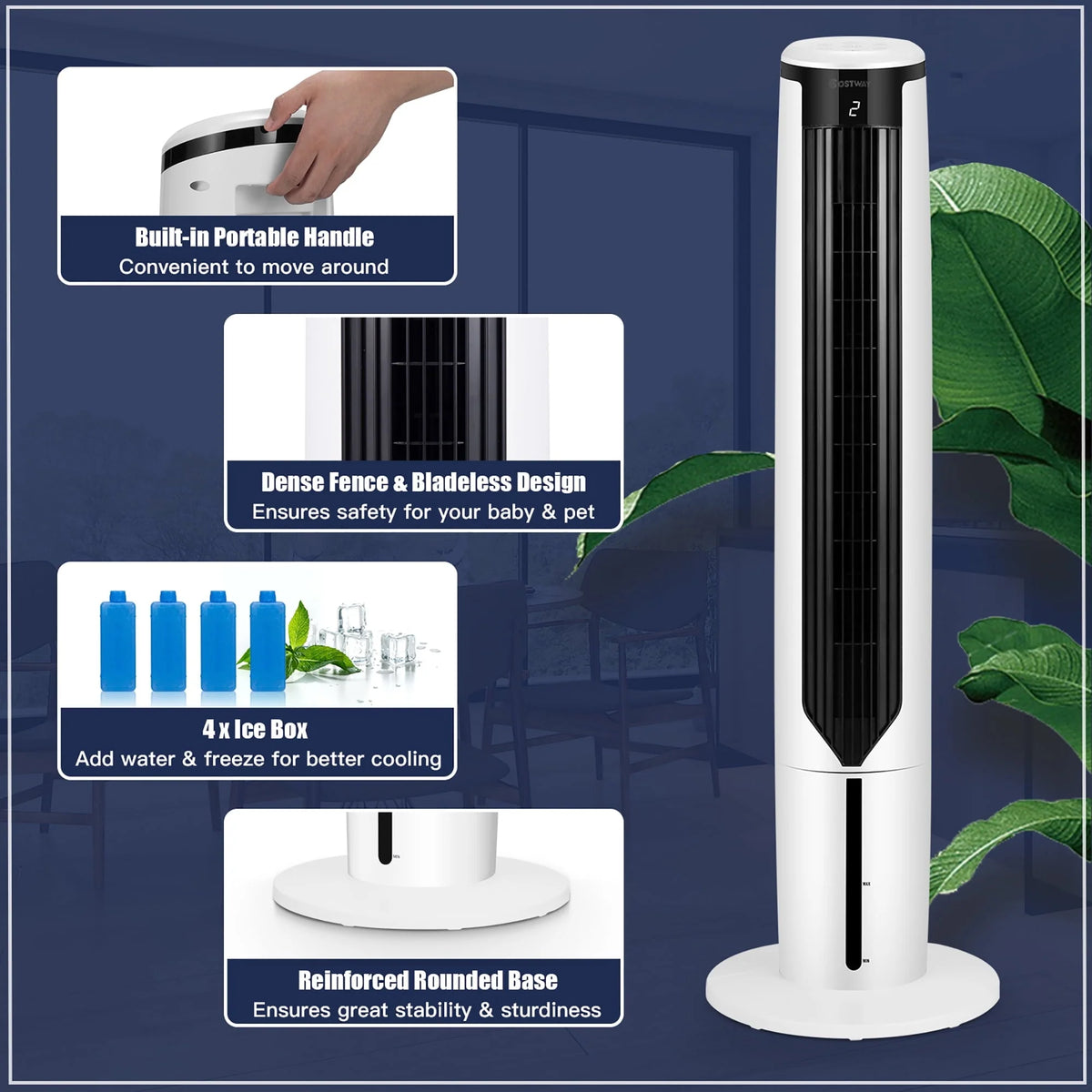 Costway 3-In-1 Evaporative Air Cooler 41'' Portable Tower Fan Humidifier