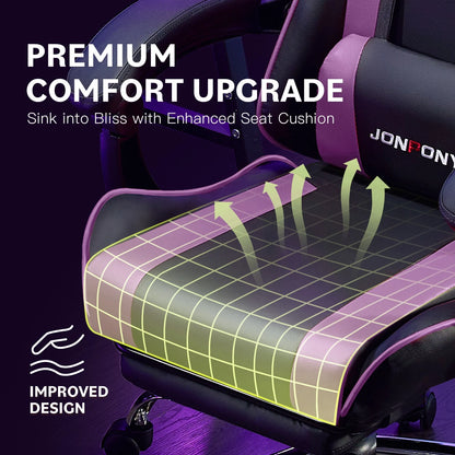 JONPONY Big and Tall Gaming Chair, Ergonomic Design, Gamer Chair PU Leather with Footrest and Lumbar Support, High Back Office Chair Support 8 Hours Long Sitting, Computer Chair,Black Grey