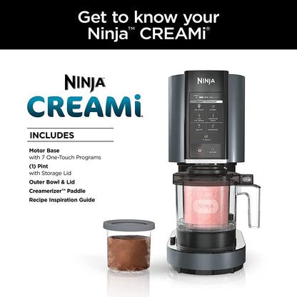 Ninja CREAMi, Ice Cream Maker, Ice Cream, Gelato, Sorbet,Milkshakes, Mix-ins, Smoothie Bowls & More, 7-in-1, Ice Cream Pints, Pint lid, Healthy Ice Cream, Compact, Perfect for Kids, Black, NC299AMZ