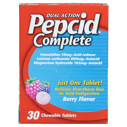Pepcid Complete Dual Action Acid Reducer and Antacid, Chewable Tablet, Berry, Dispenser Pack, 30-count