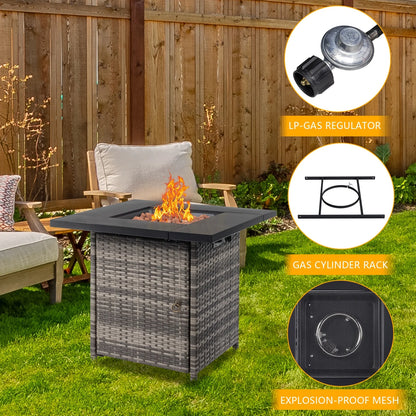 28" Fire Pit Table, Propane Fire Pit with Lid, Lava Rocks, 50000 BTU Outdoor Gas Fire Pit, Metal Square Propane Fire Pit for Outside Garden Backyard Deck Patio, Brown, LLL4008