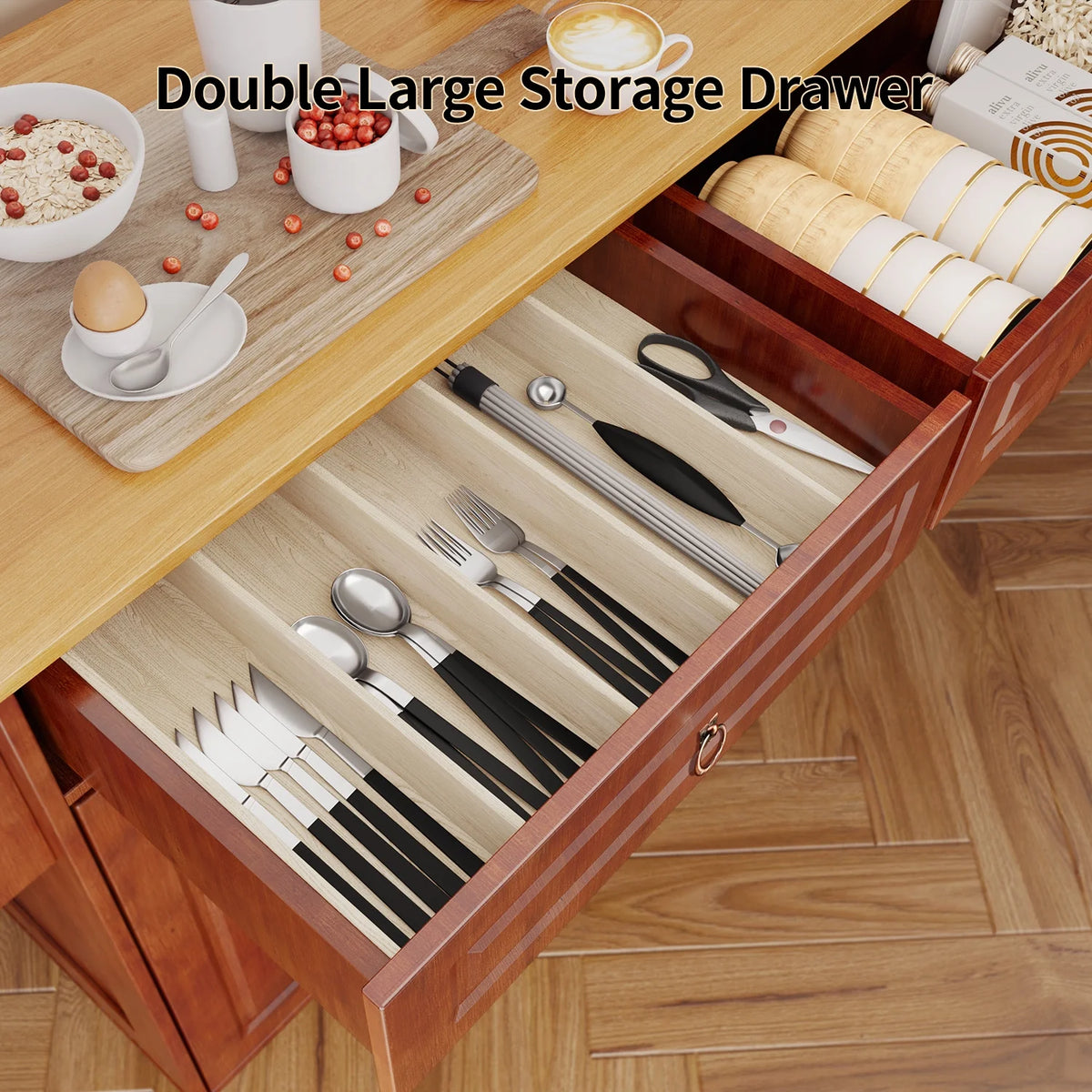 Lofka 52-Inch Kitchen Island with Storage on Wheels with Wood Drop Leaf, Ideal for Small Kitchens