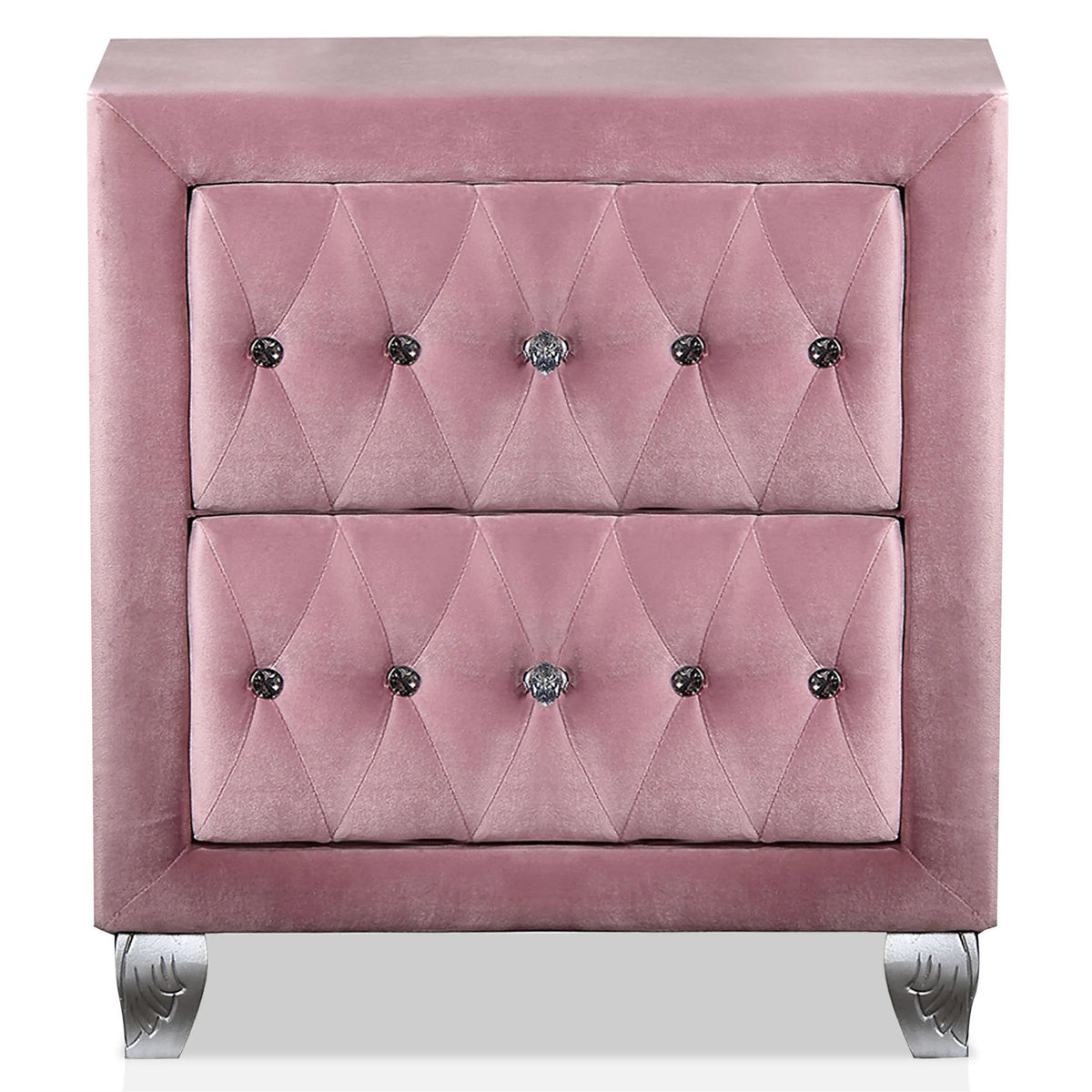 FOA Cyndi 3pc Pink Fabric Bedroom Set- Full + 2 Nightstands and Care Kit