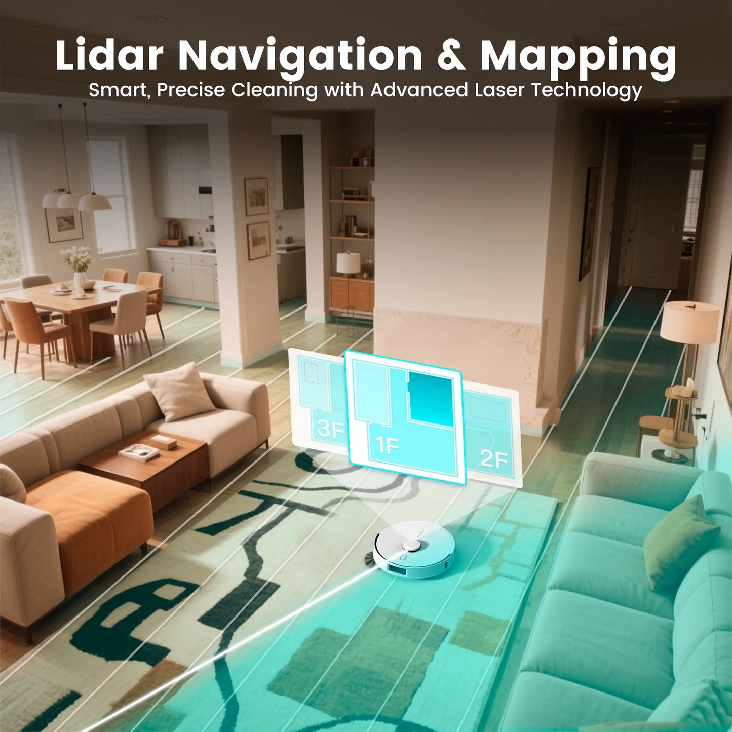 AIRROBO L60+ Self-Empty Robot Vacuum and Mop Cleaner with Ultrasonic Carpet Detection,6000Pa Suction,Laser Obstacle Avoidance,240min Long Runtime