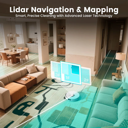 AIRROBO L60+ Self-Empty Robot Vacuum and Mop Cleaner with Ultrasonic Carpet Detection,6000Pa Suction,Laser Obstacle Avoidance,240min Long Runtime