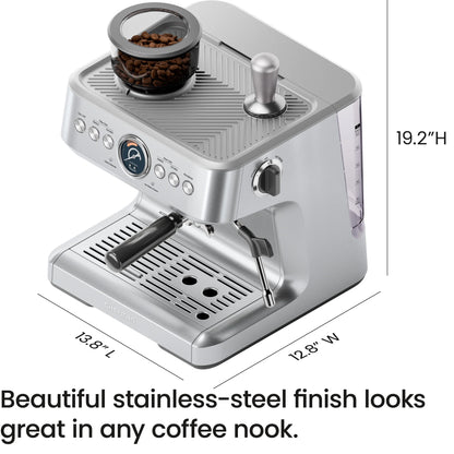 Chefman Crema Supreme Espresso Machine with Conical Burr Grinder and Steam Wand a?? Stainless Steel, New